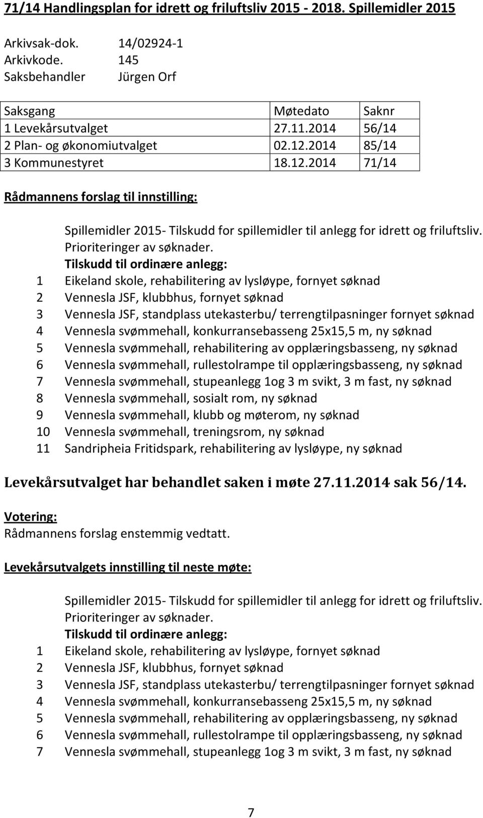 Prioriteringer av søknader.