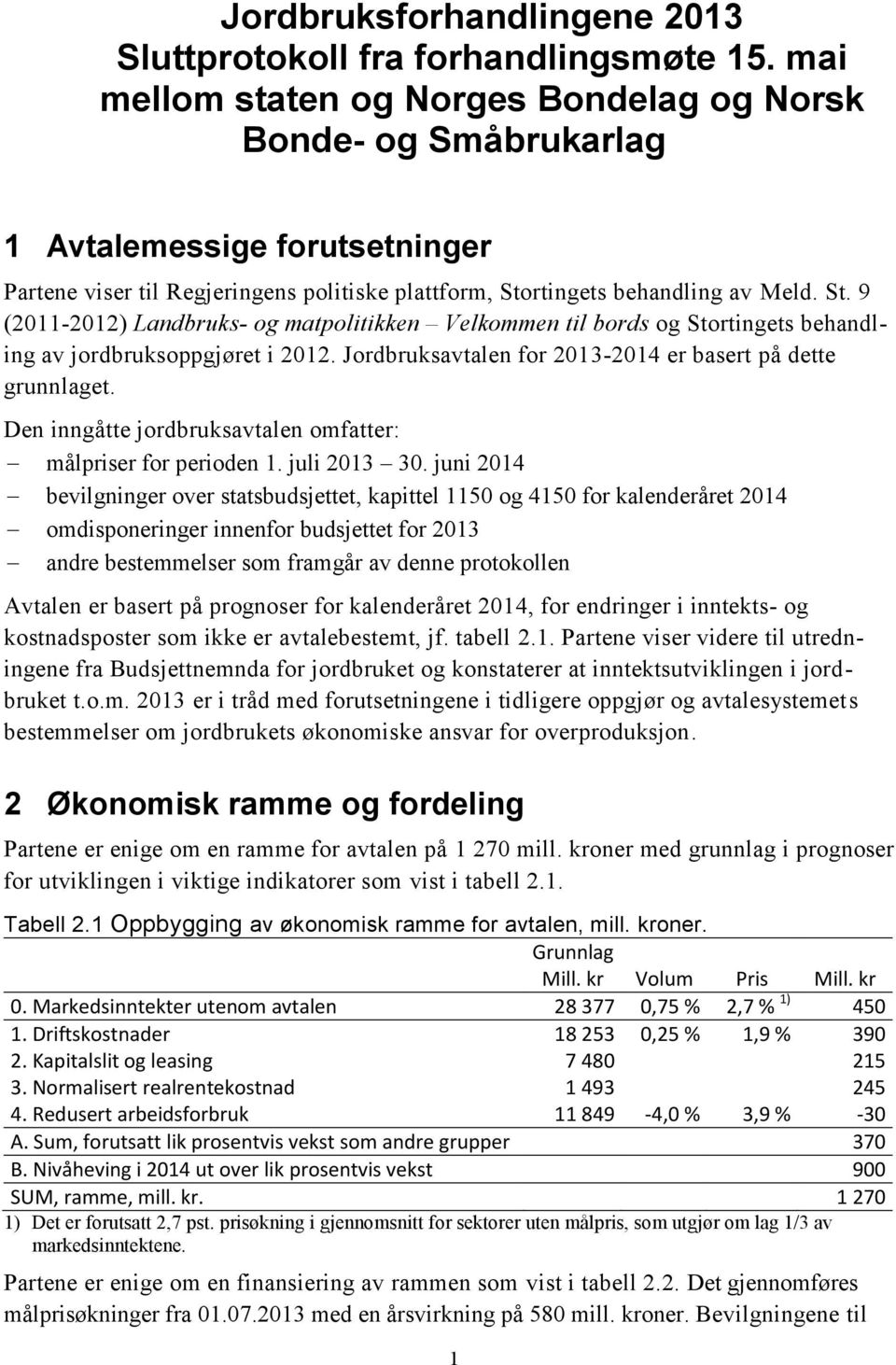 rtingets behandling av Meld. St. 9 (2011-2012) Landbruks- og matpolitikken Velkommen til bords og Stortingets behandling av jordbruksoppgjøret i 2012.