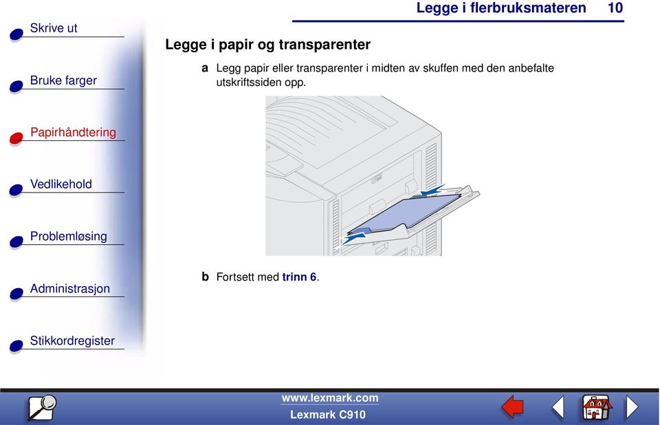 midten av skuffen med den anbefalte