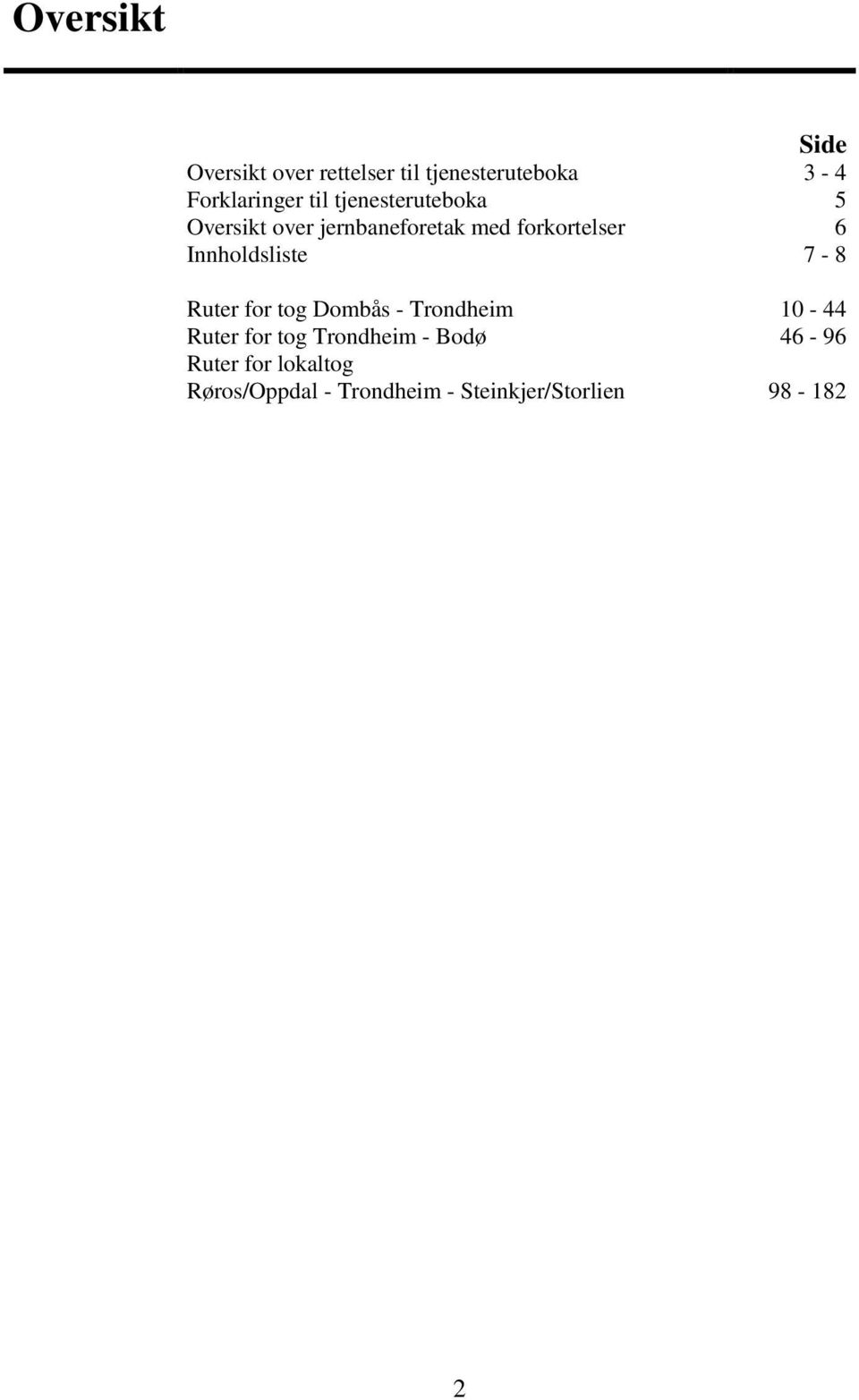 Innholdsliste - Ruter for tog Dombås - Trondheim 0 - Ruter for tog