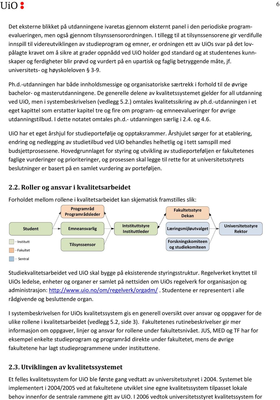 holder god standard og at studentenes kunnskaper og ferdigheter blir prøvd og vurdert på en upartisk og faglig betryggende måte, jf. universitets- og høyskoleloven 3-9. Ph.d.-utdanningen har både innholdsmessige og organisatoriske særtrekk i forhold til de øvrige bachelor- og masterutdanningene.