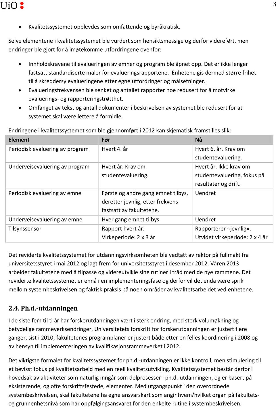 program ble åpnet opp. Det er ikke lenger fastsatt standardiserte maler for evalueringsrapportene.