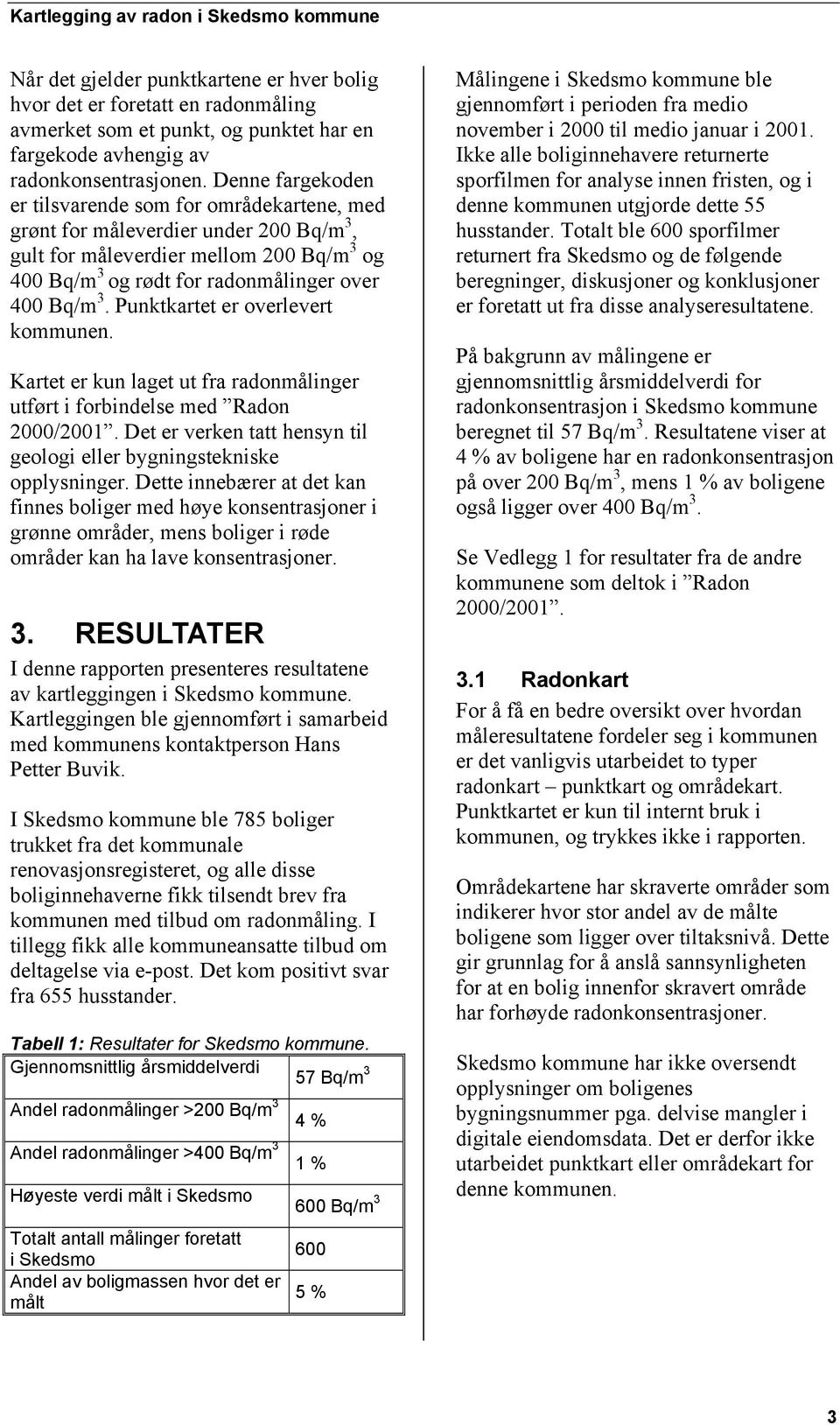 Punktkartet er overlevert kommunen. Kartet er kun laget ut fra radonmålinger utført i forbindelse med Radon 2000/2001. Det er verken tatt hensyn til geologi eller bygningstekniske opplysninger.