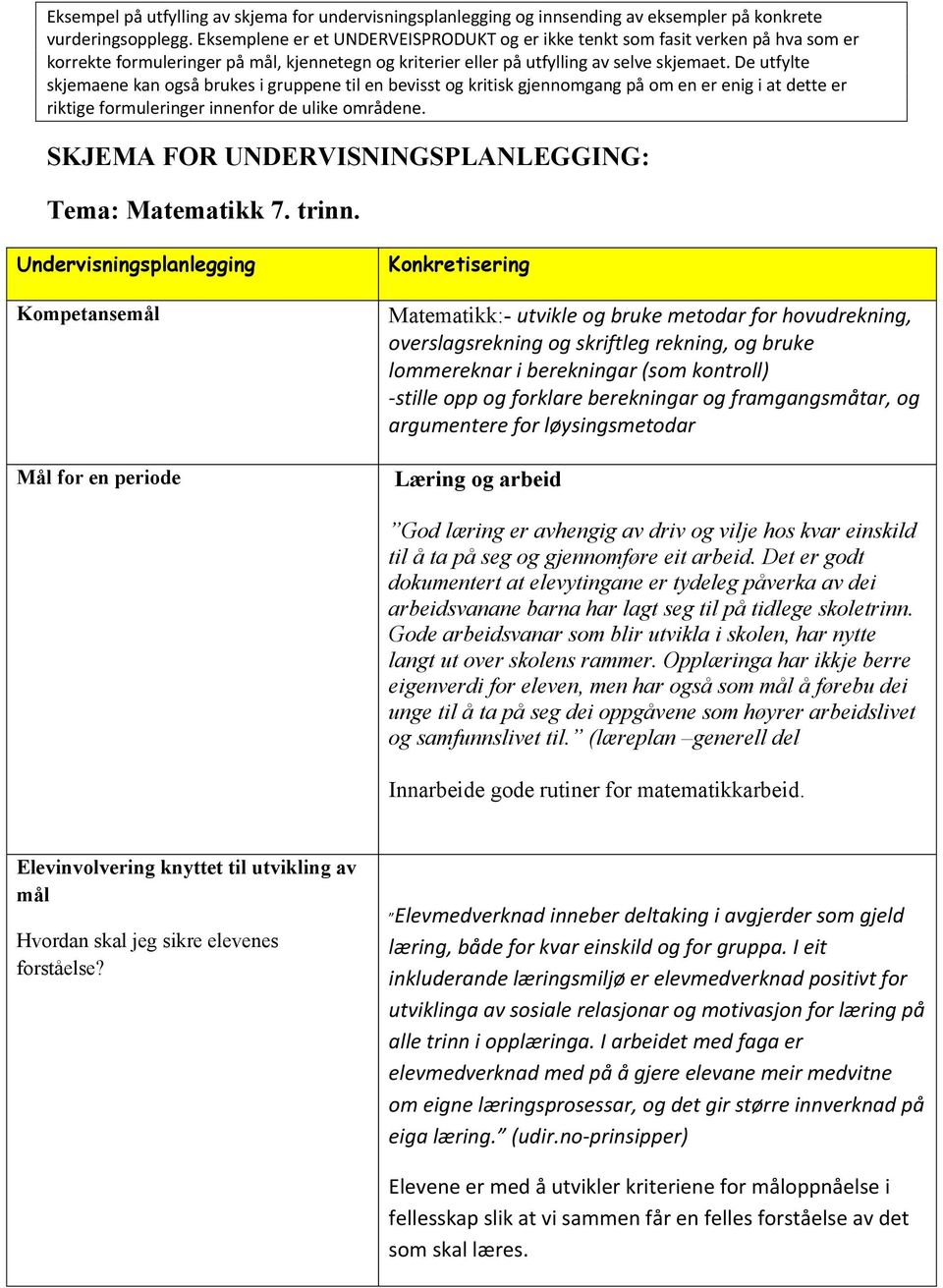 De utfylte skjemaene kan også brukes i gruppene til en bevisst og kritisk gjennomgang på om en er enig i at dette er riktige formuleringer innenfor de ulike områdene.