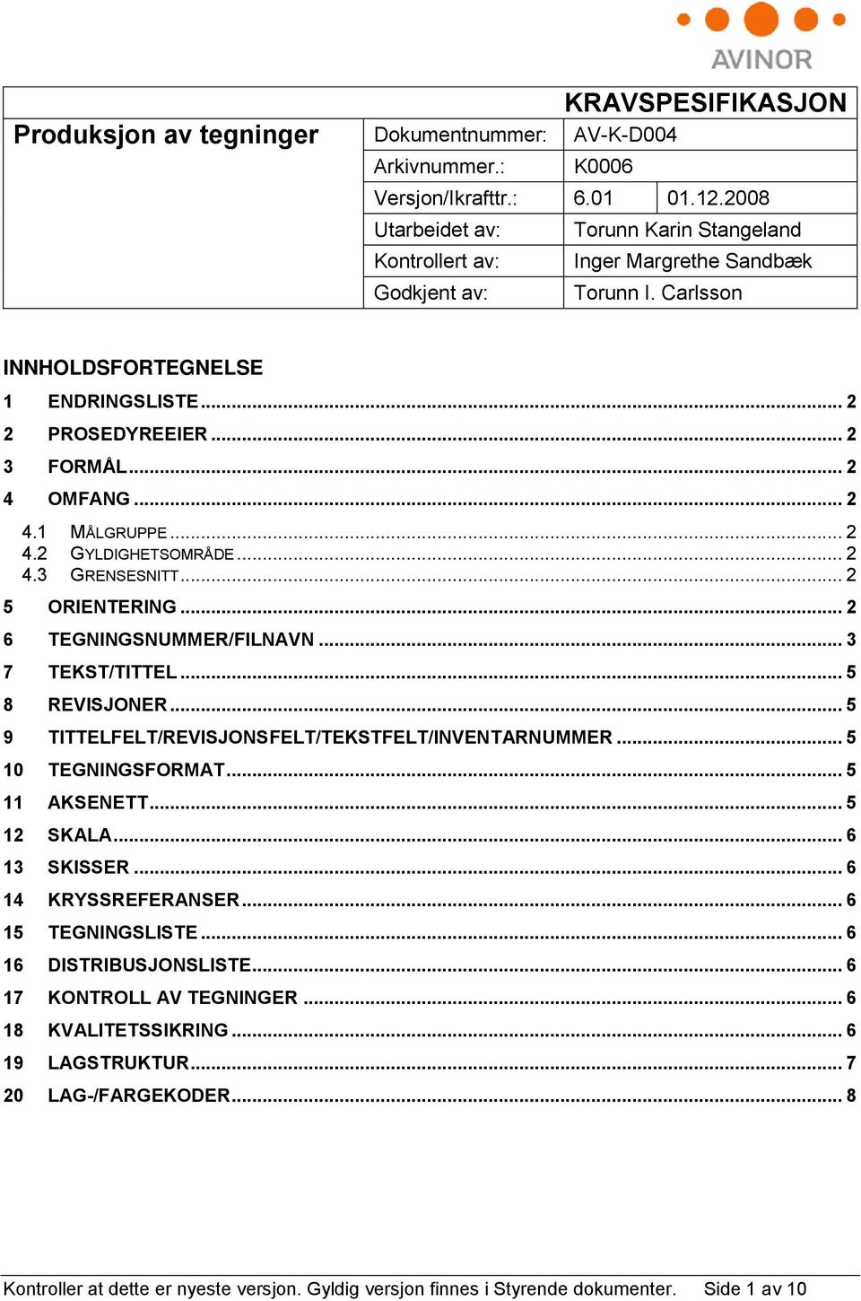 .. 2 4.1 MÅLGRUPPE... 2 4.2 GYLDIGHETSOMRÅDE... 2 4.3 GRENSESNITT... 2 5 ORIENTERING... 2 6 TEGNINGSNUMMER/FILNAVN... 3 7 TEKST/TITTEL... 5 8 REVISJONER.