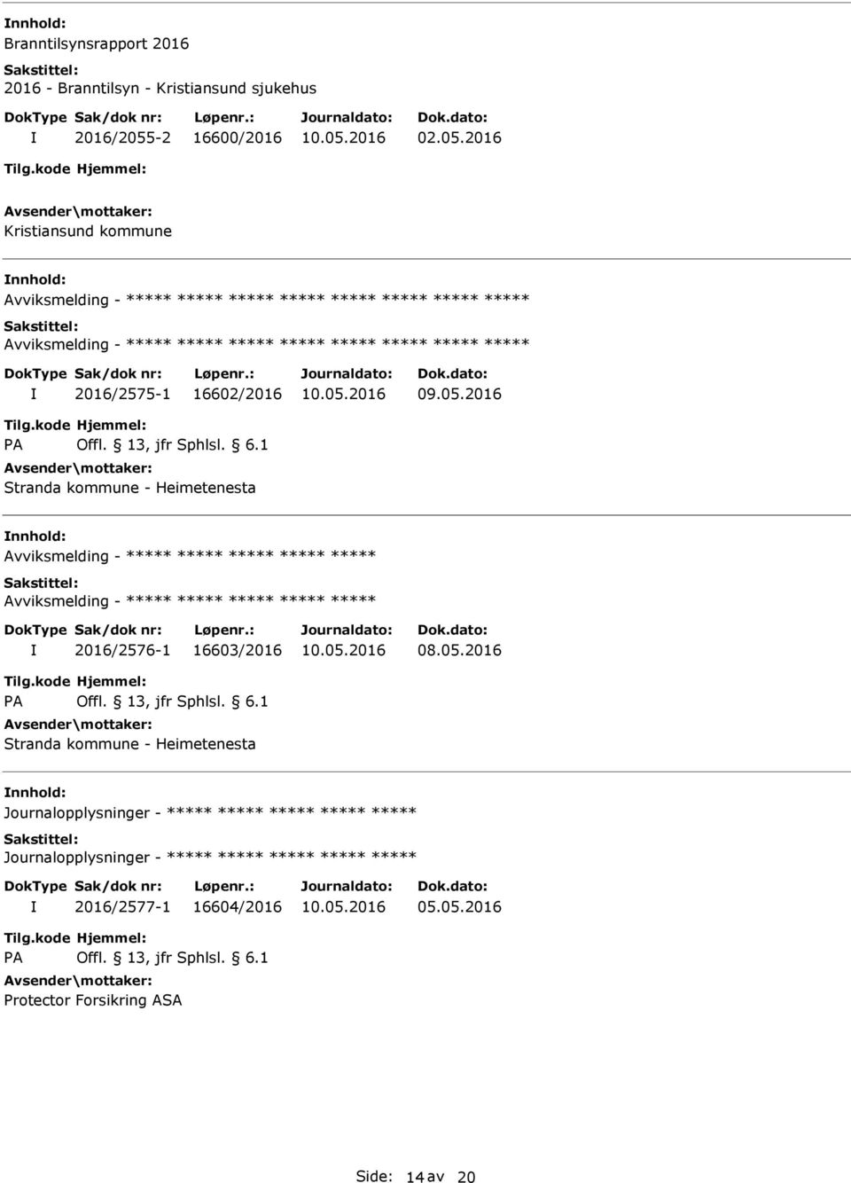 2016 Kristiansund kommune Avviksmelding - Avviksmelding - 2016/2575-1 16602/2016 Stranda kommune -