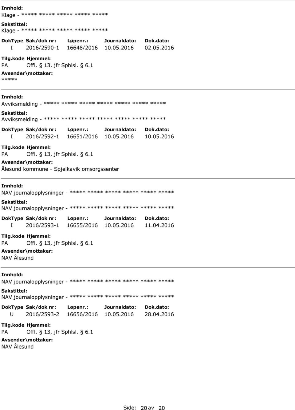 omsorgssenter NAV journalopplysninger - NAV journalopplysninger - 2016/2593-1 16655/2016