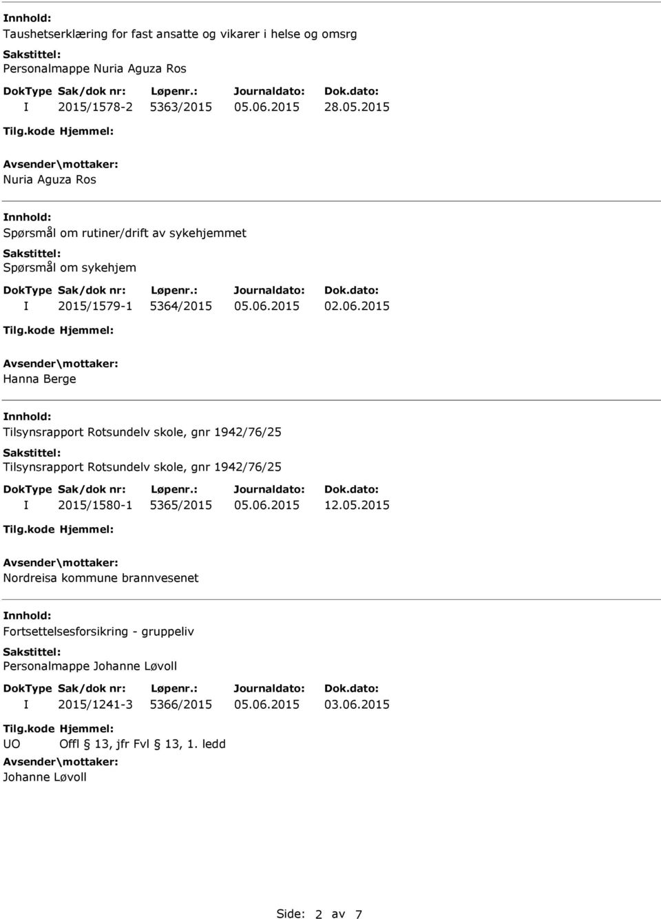 2015 Hanna Berge nnhold: Tilsynsrapport Rotsundelv skole, gnr 1942/76/25 Tilsynsrapport Rotsundelv skole, gnr 1942/76/25 2015/1580-1