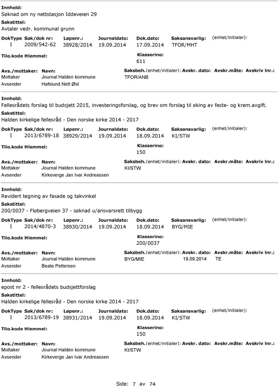 Halden kirkelige fellesråd - Den norske kirke 2014-2017 2013/6789-18 38929/2014 18.09.2014 K/STW 150 Avs./mottaker: Navn: Saksbeh. Avskr. dato: Avskr.måte: Avskriv lnr.