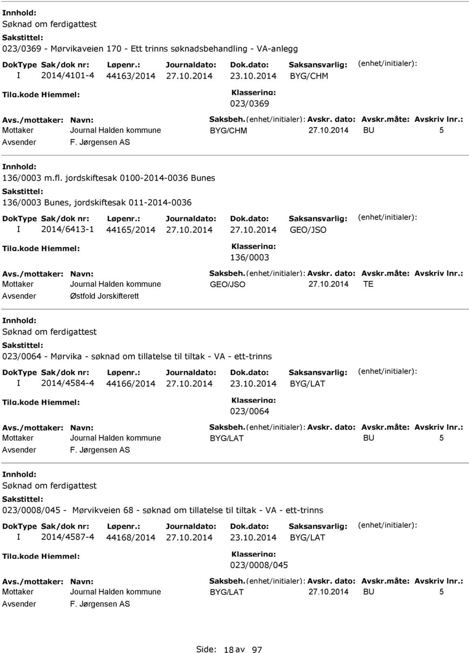 jordskiftesak 0100-2014-0036 Bunes 136/0003 Bunes, jordskiftesak 011-2014-0036 2014/6413-1 44165/2014 GEO/JSO 136/0003 Avs./mottaker: Navn: Saksbeh. Avskr. dato: Avskr.måte: Avskriv lnr.