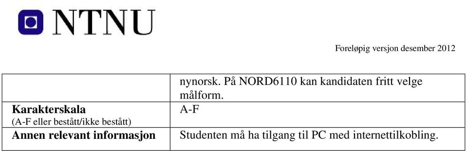 På NORD6110 kan kandidaten fritt velge målform.