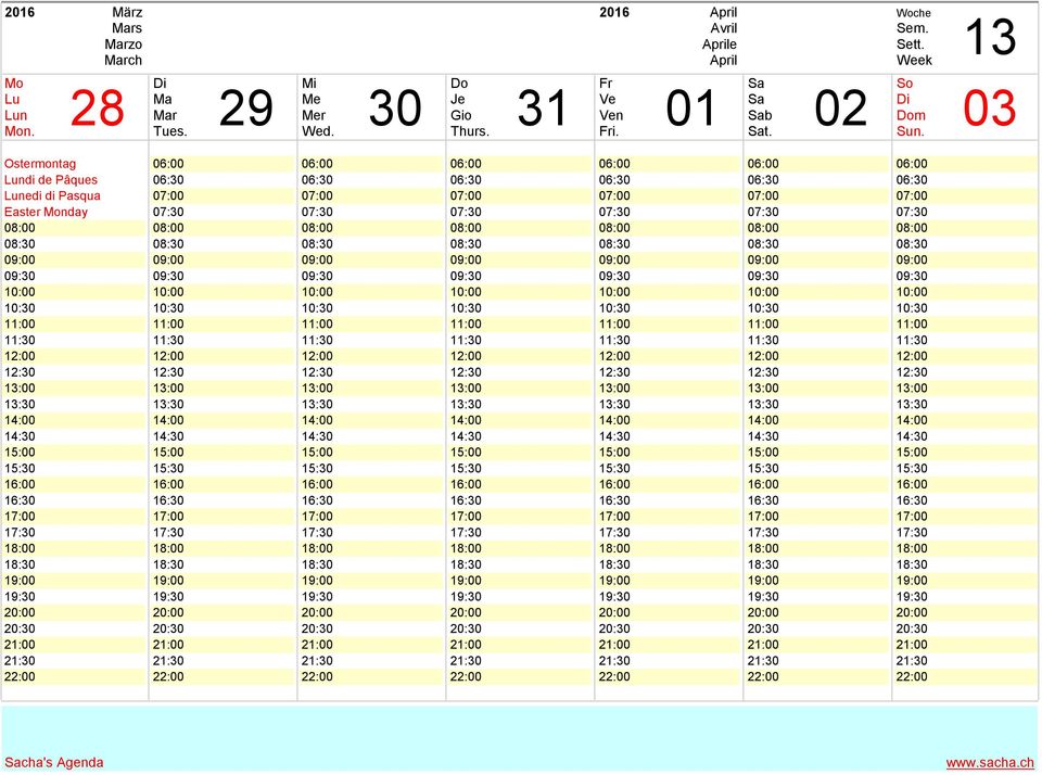 06:30 06:30 06:30 06:30 06:30 nedi di Pasqua 07:00 07:00 07:00 07:00