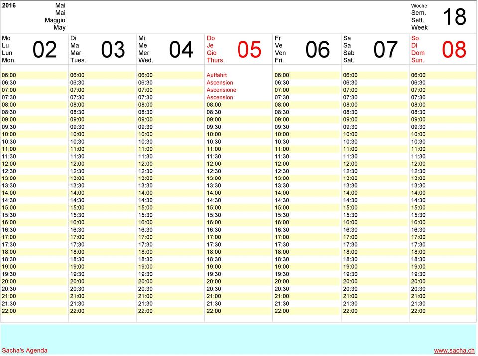 06:30 07:00 07:00 07:00 Ascensione 07:00 07:00 07:00