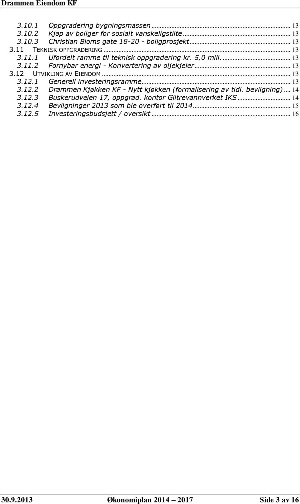 .. 13 3.12.2 Drammen Kjøkken KF - Nytt kjøkken (formalisering av tidl. bevilgning)... 14 3.12.3 Buskerudveien 17, oppgrad. kontor Glitrevannverket IKS... 14 3.12.4 Bevilgninger 2013 som ble overført til 2014.