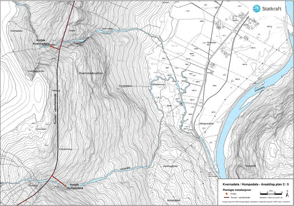 ( Inntak Tunnel - vannførende Meter 0 50 100 150 Målestokk 1:5000 ved