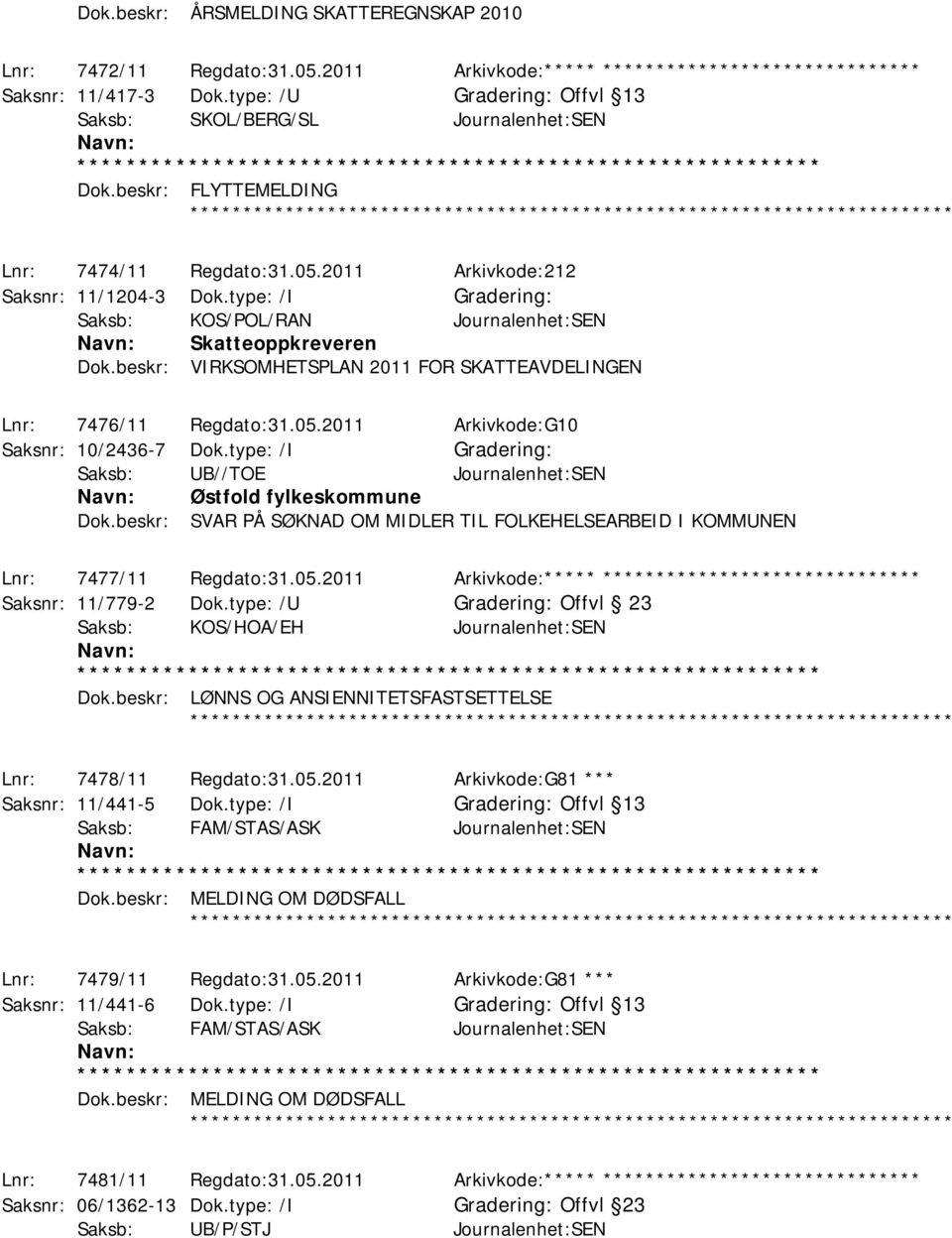 type: /I Saksb: KOS/POL/RAN Journalenhet:SEN Skatteoppkreveren Dok.beskr: VIRKSOMHETSPLAN 2011 FOR SKATTEAVDELINGEN Lnr: 7476/11 Regdato:31.05.2011 Arkivkode:G10 Saksnr: 10/2436-7 Dok.