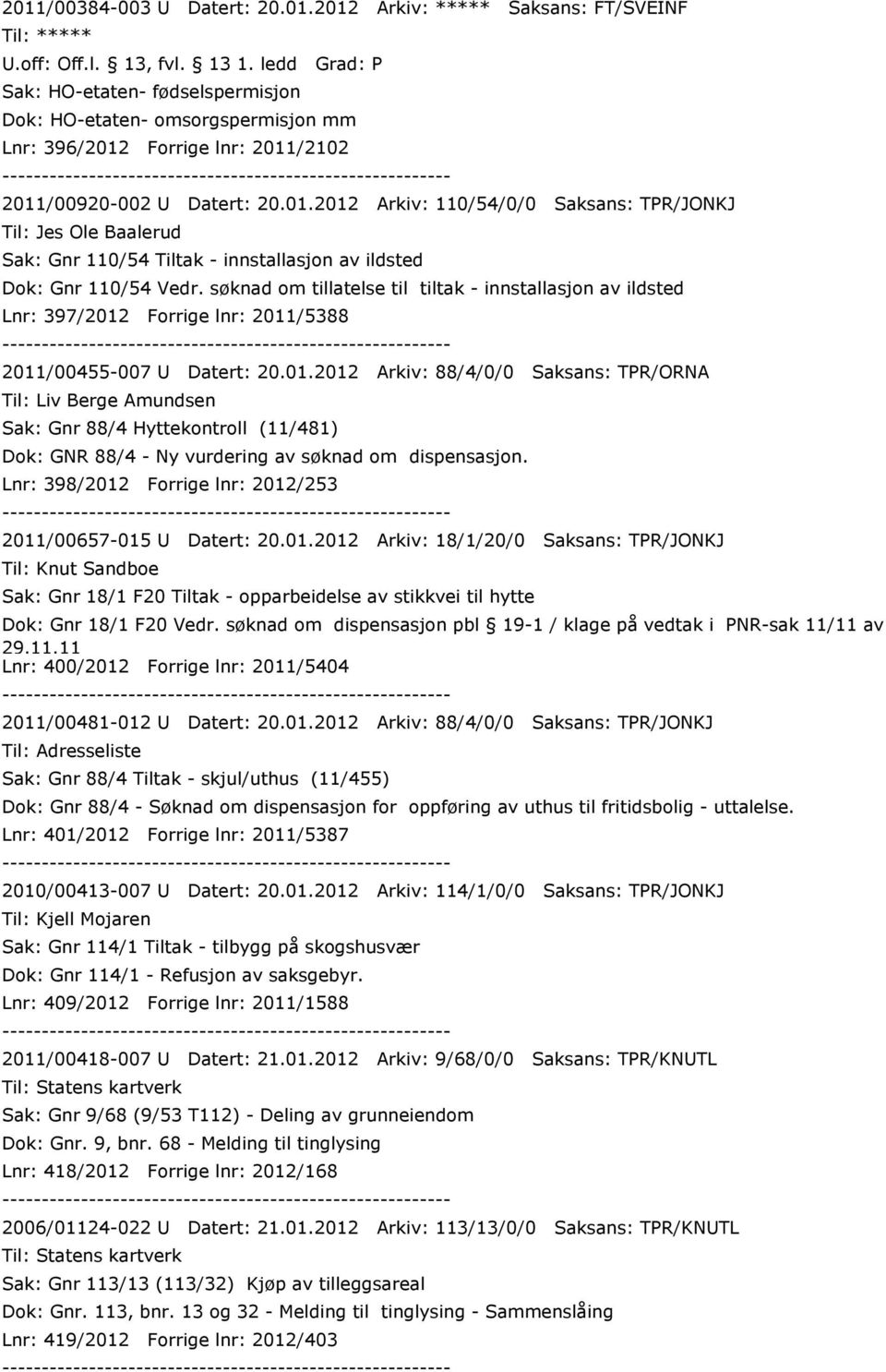 søknad om tillatelse til tiltak - innstallasjon av ildsted Lnr: 397/2012