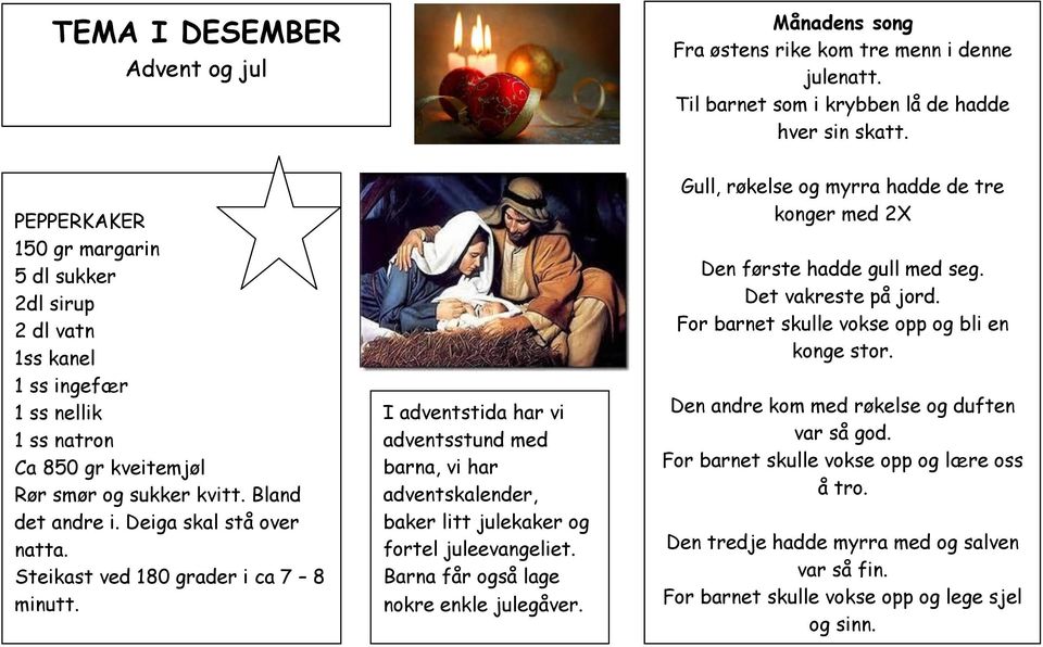 Steikast ved 180 grader i ca 7 8 minutt. LYKKE TIL! I adventstida har vi adventsstund med barna, vi har adventskalender, baker litt julekaker og fortel juleevangeliet.