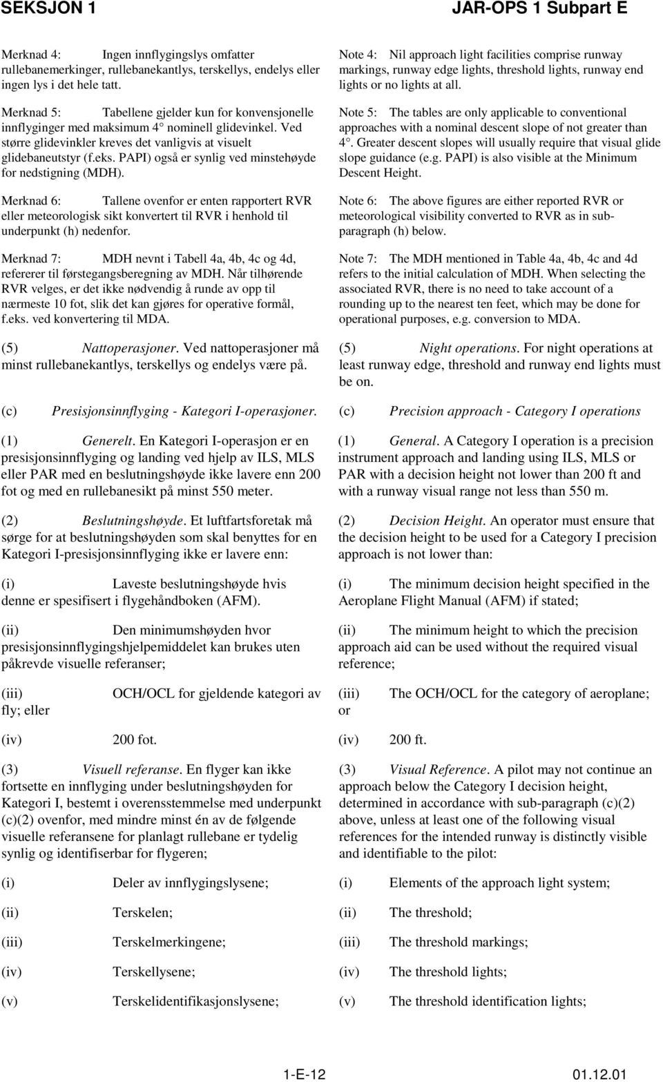 PAPI) også er synlig ved minstehøyde for nedstigning (MDH). Merknad 6: Tallene ovenfor er enten rapportert RVR eller meteorologisk sikt konvertert til RVR i henhold til underpunkt (h) nedenfor.