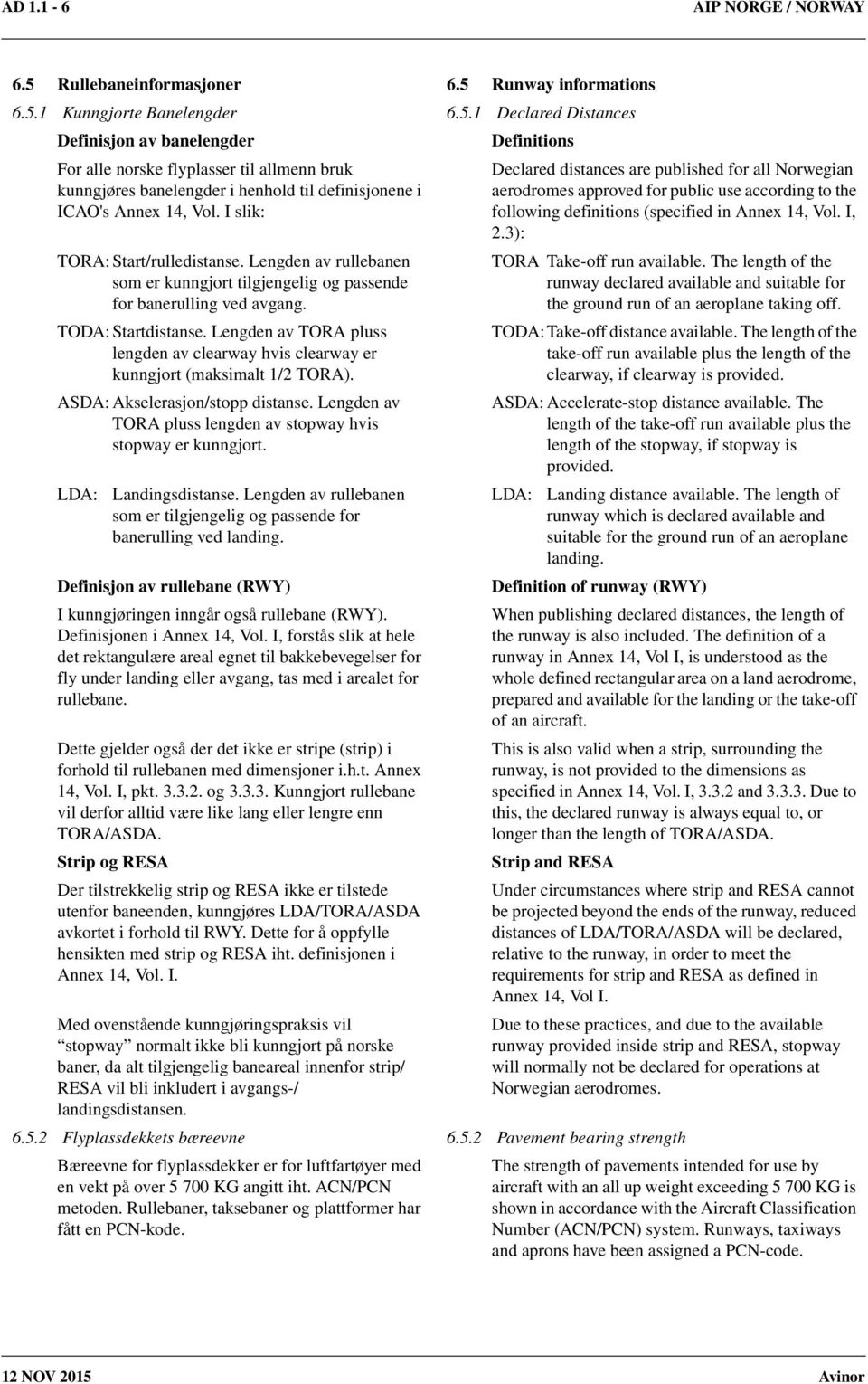 Runway informations 6.5.