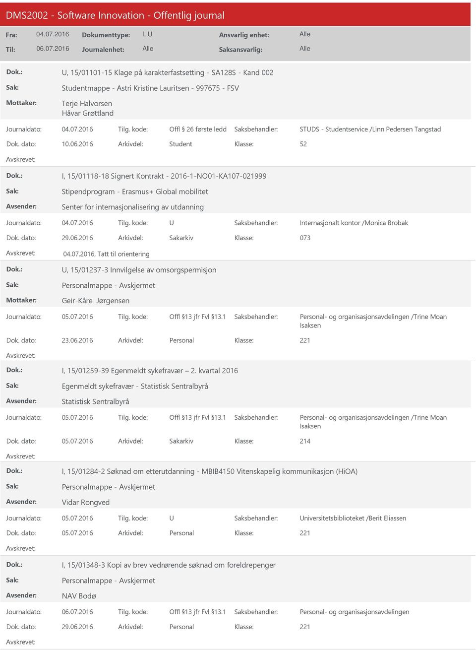 2016 Arkivdel: Student I, 15/01118-18 Signert Kontrakt - 2016-1-NO01-KA107-021999 Stipendprogram - Erasmus+ Global mobilitet Senter for internasjonalisering av utdanning Internasjonalt kontor /Monica