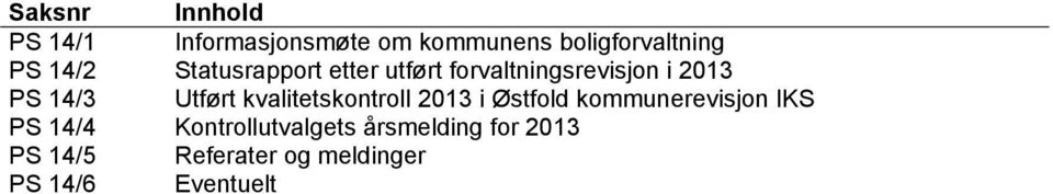 Utført kvalitetskontroll 2013 i Østfold kommunerevisjon IKS PS 14/4
