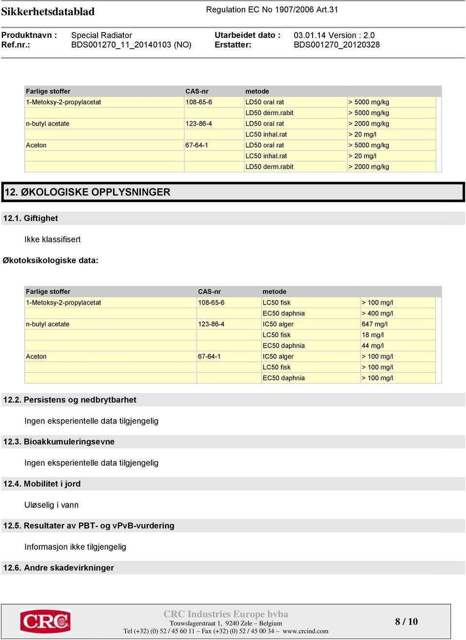 LD50 oral rat > 5000 mg/kg LC50 inhal.rat > 20 mg/l LD50 derm.rabit > 2000 mg/kg 12