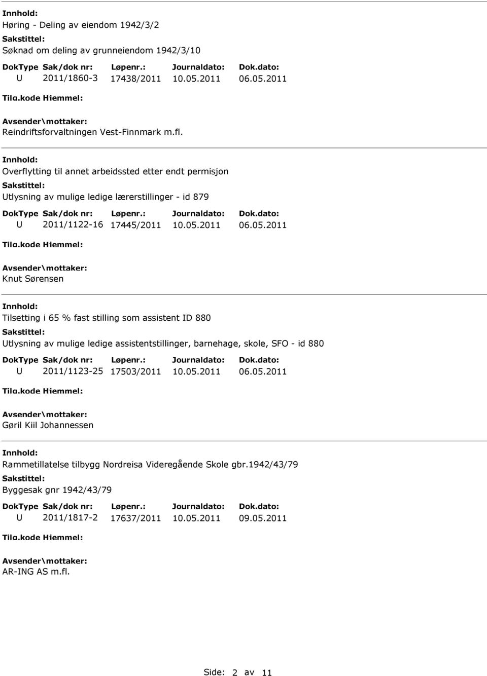 Tilsetting i 65 % fast stilling som assistent D 880 tlysning av mulige ledige assistentstillinger, barnehage, skole, SFO - id 880 2011/1123-25