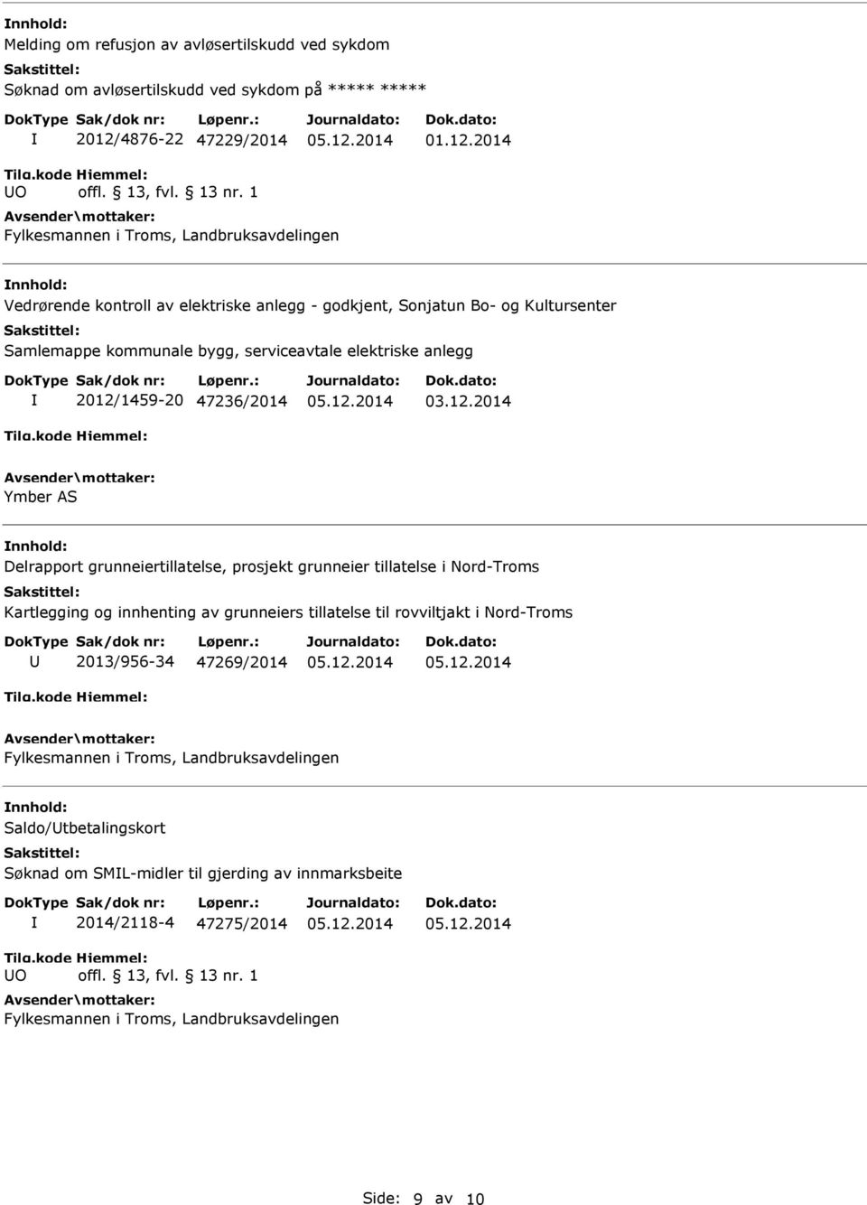 2014 Vedrørende kontroll av elektriske anlegg - godkjent, Sonjatun Bo- og Kultursenter Samlemappe kommunale bygg, serviceavtale elektriske anlegg