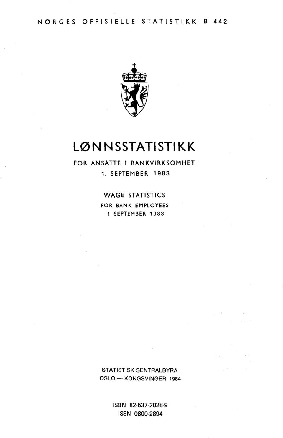 SEPTEMBER 1983 WAGE STATISTICS FOR BANK EMPLOYEES 1