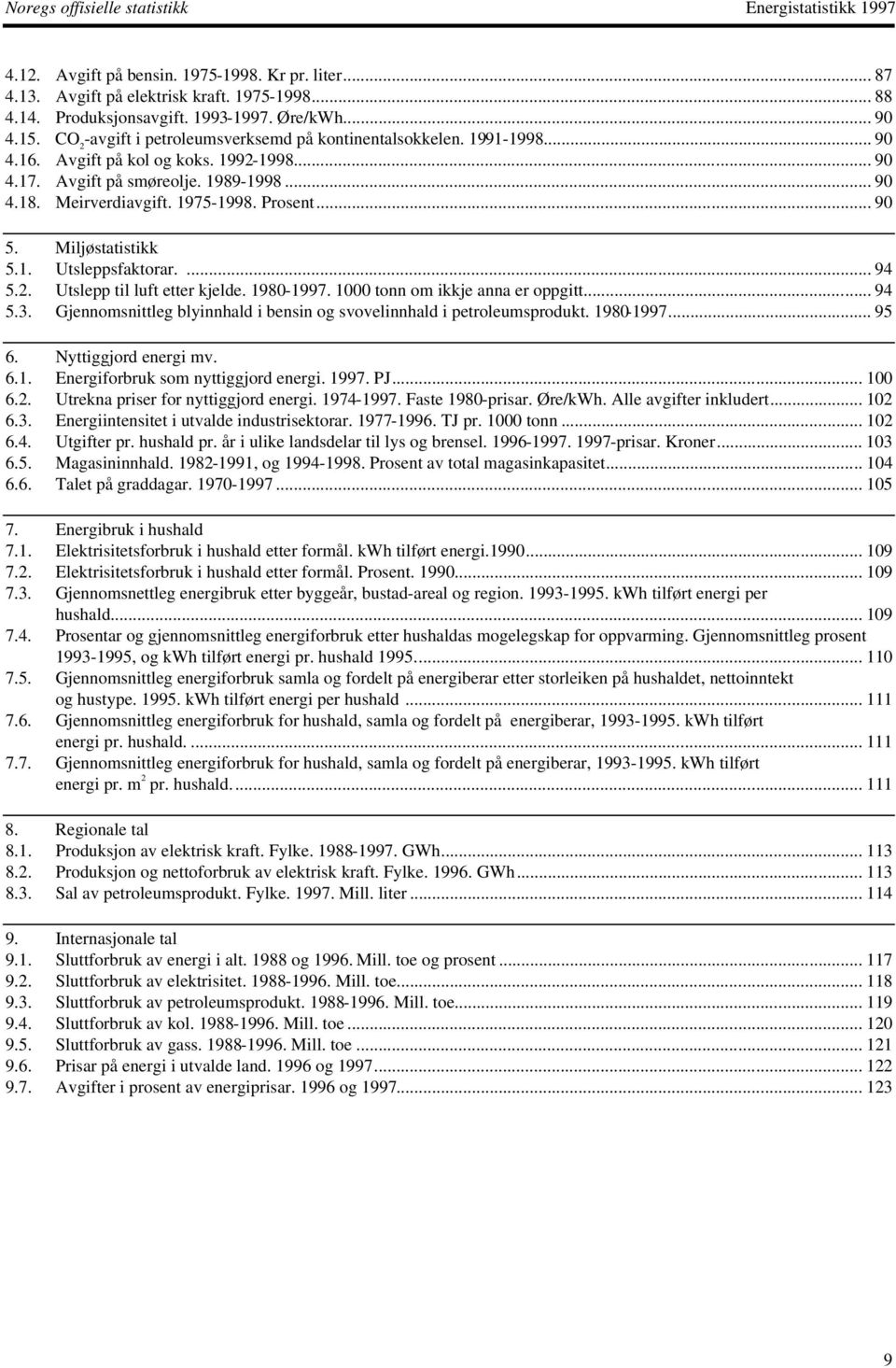 980-997. 000 tonn om ikkje anna er oppgitt... 94 5.3. Gjennomsnittleg blyinnhald i bensin og svovelinnhald i petroleumsprodukt. 980-997... 95 6. Nyttiggjord energi mv. 6.. Energiforbruk som nyttiggjord energi.