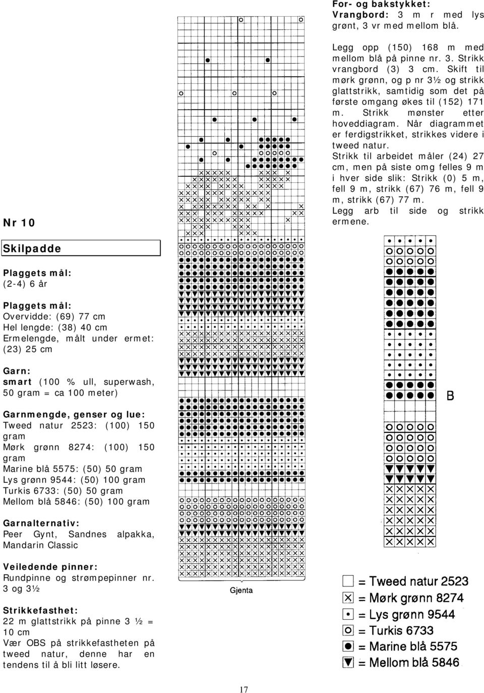 Når diagrammet er ferdigstrikket, strikkes videre i tweed natur.