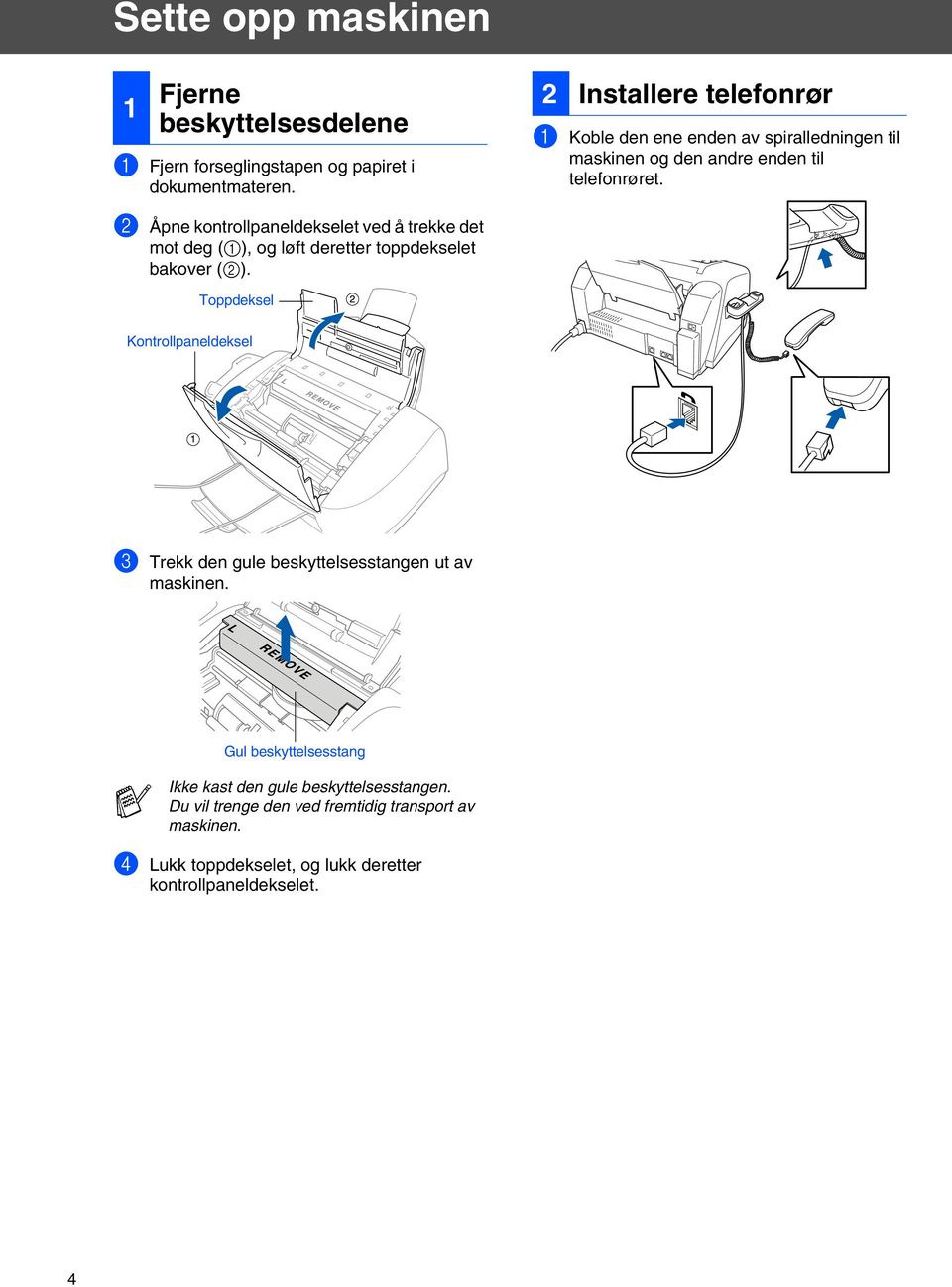 2 Åpne kontrollpaneldekselet ved å trekke det mot deg (1), og løft deretter toppdekselet bakover (2).