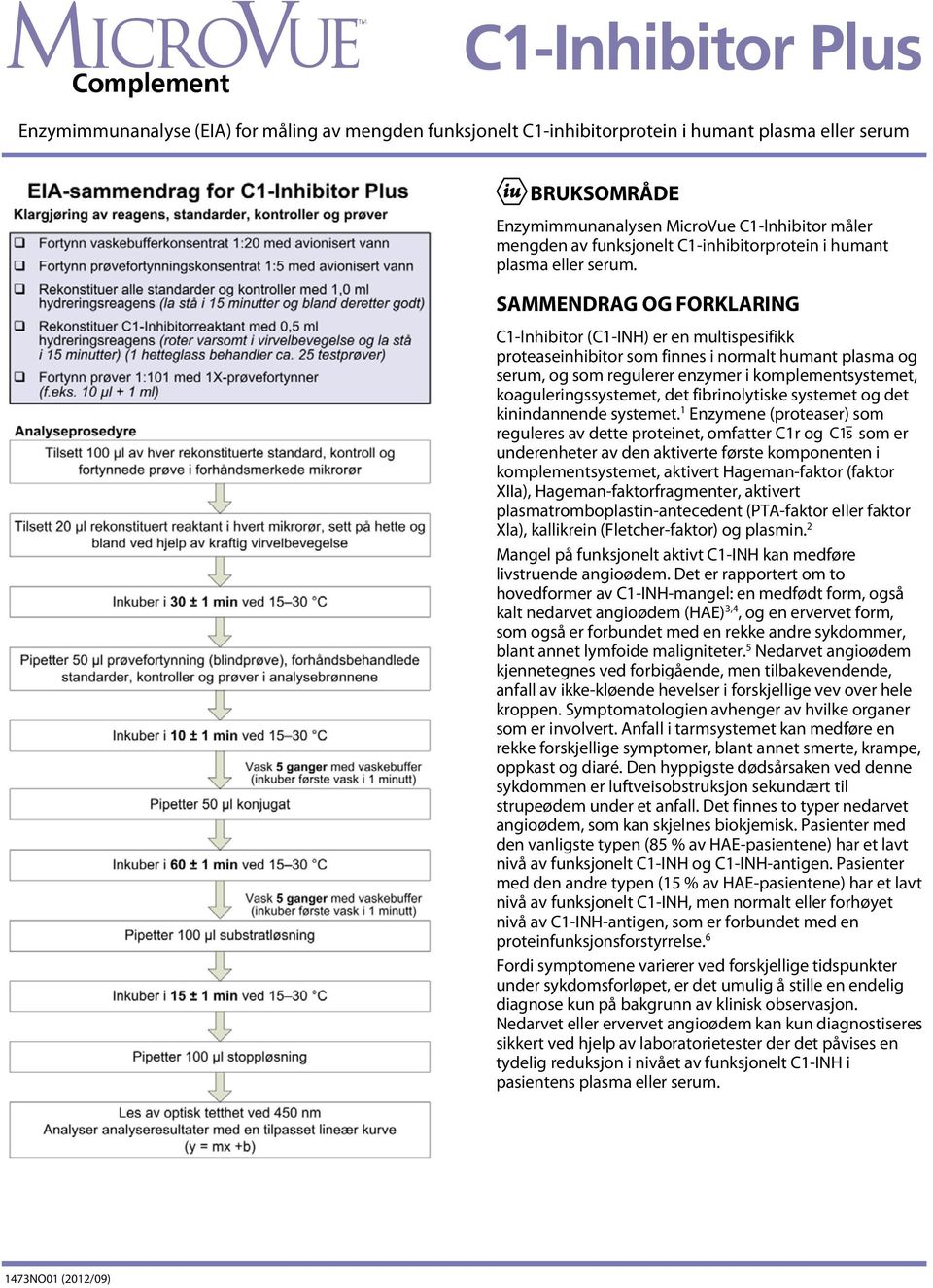 SAMMENDRAG OG FORKLARING C1-lnhibitor (C1-INH) er en multispesifikk proteaseinhibitor som finnes i normalt humant plasma og serum, og som regulerer enzymer i komplementsystemet, koaguleringssystemet,