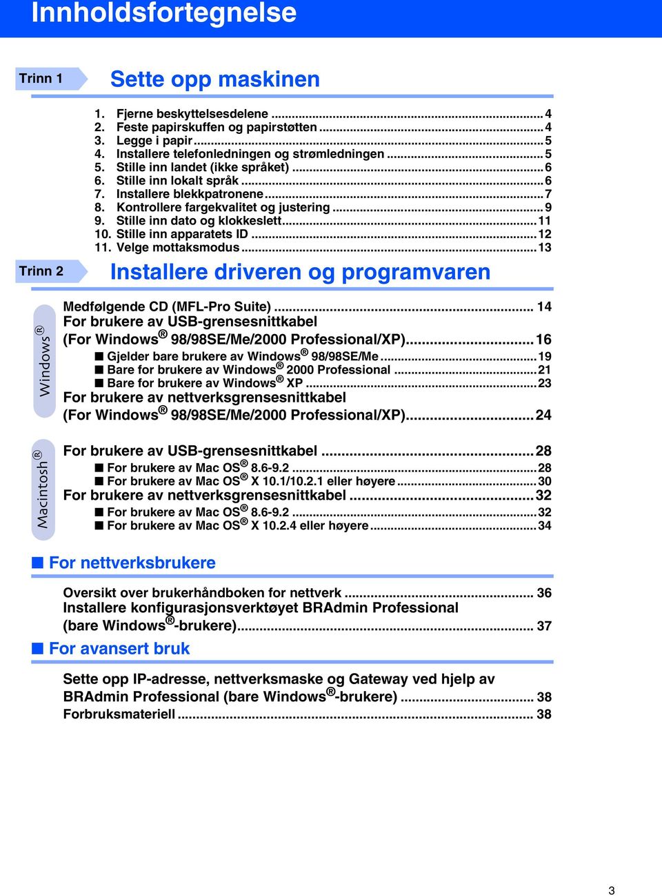 .. 9 9. Stille inn dato og klokkeslett...11 10. Stille inn apparatets ID...12 11. Velge mottaksmodus...13 Medfølgende CD (MFL-Pro Suite).