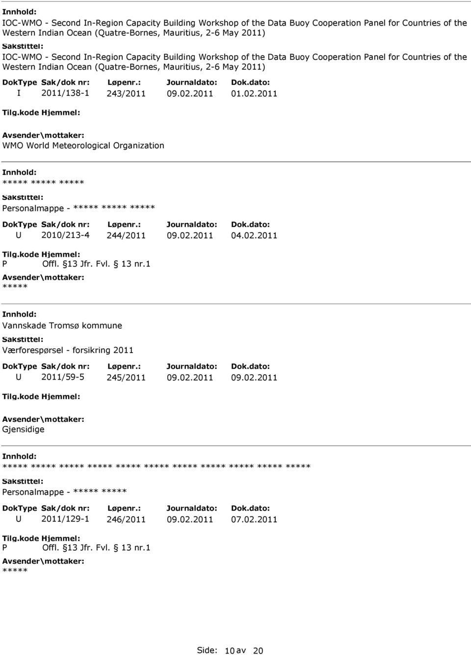 2011 WMO World Meteorological Organization ersonalmappe - 2010/213-4 244/2011 04.02.