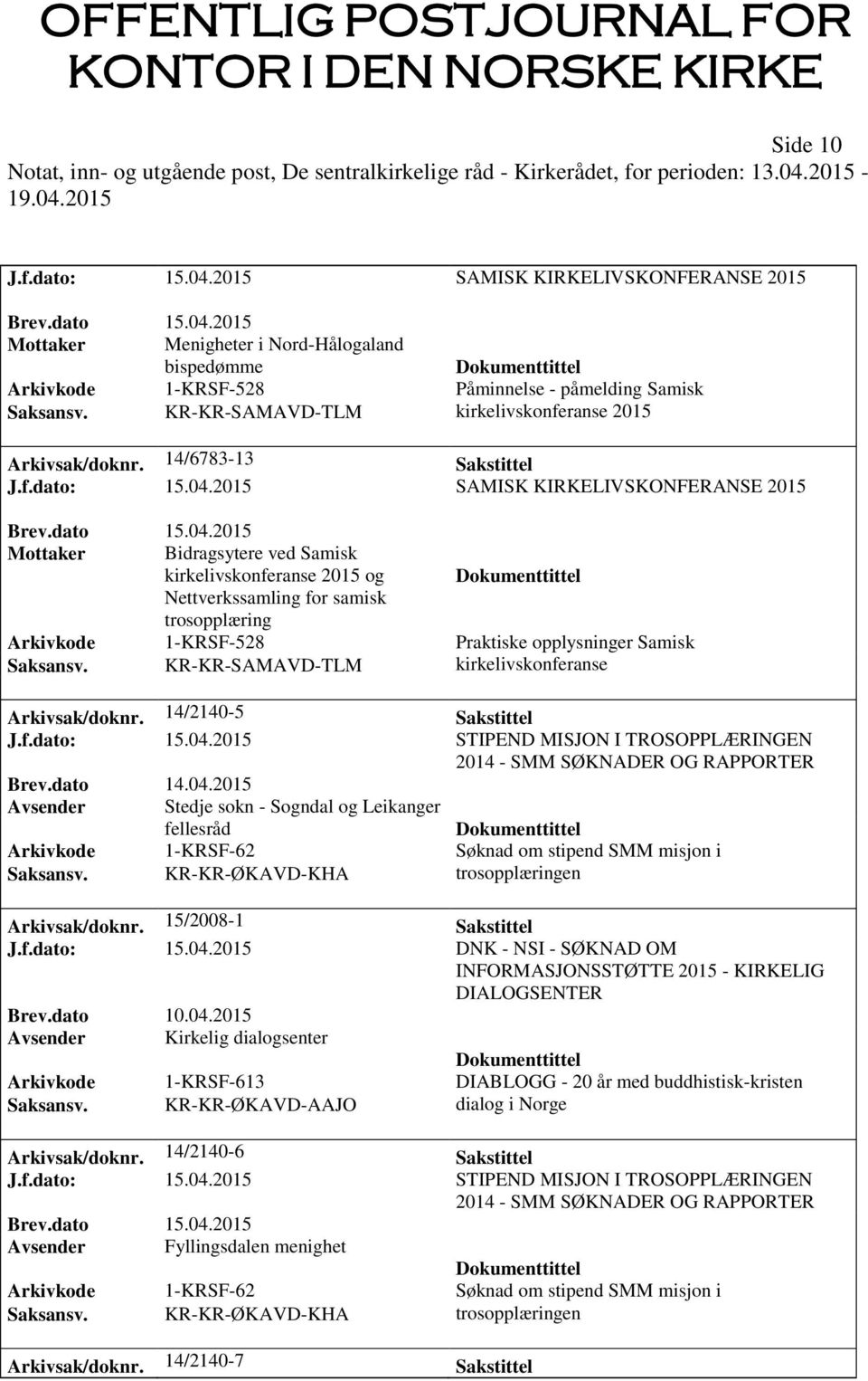 2015 SAMISK KIRKELIVSKONFERANSE 2015 Mottaker Bidragsytere ved Samisk kirkelivskonferanse 2015 og Nettverkssamling for samisk trosopplæring Arkivkode 1-KRSF-528 Praktiske opplysninger Samisk Saksansv.