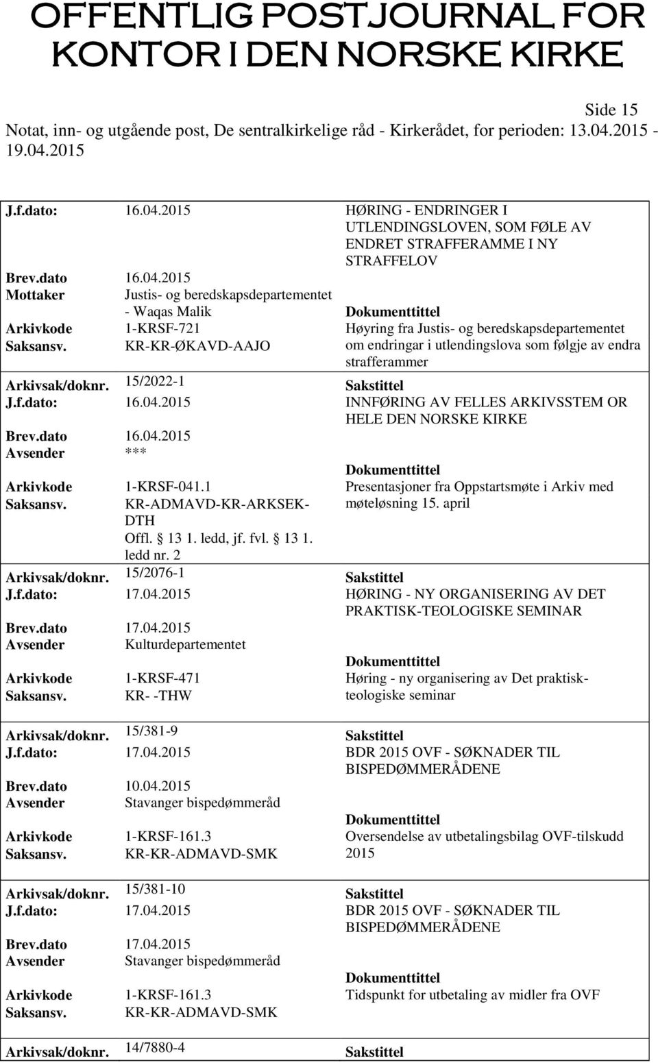 beredskapsdepartementet Saksansv. KR-KR-ØKAVD-AAJO om endringar i utlendingslova som følgje av endra strafferammer Arkivsak/doknr. 15/2022-1 Sakstittel J.f.dato: 16.04.