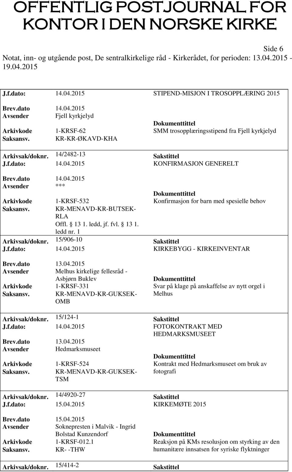 2015 KIRKEBYGG - KIRKEINVENTAR Avsender Melhus kirkelige fellesråd - Asbjørn Buklev Arkivkode 1-KRSF-331 Svar på klage på anskaffelse av nytt orgel i Saksansv.