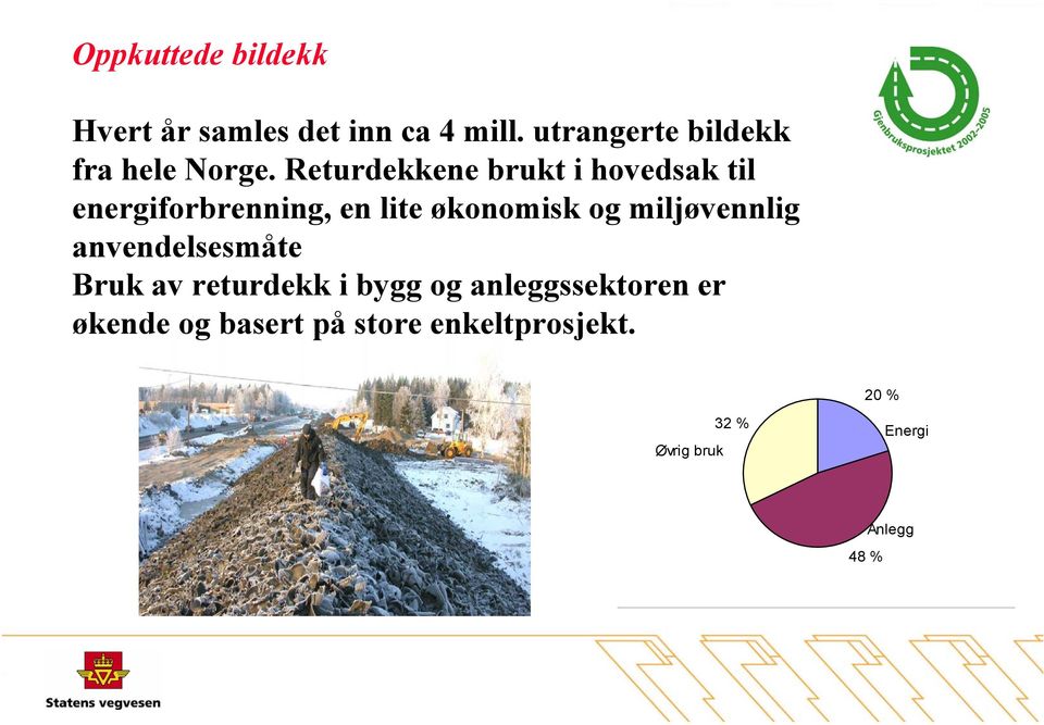 Returdekkene brukt i hovedsak til energiforbrenning, en lite økonomisk og