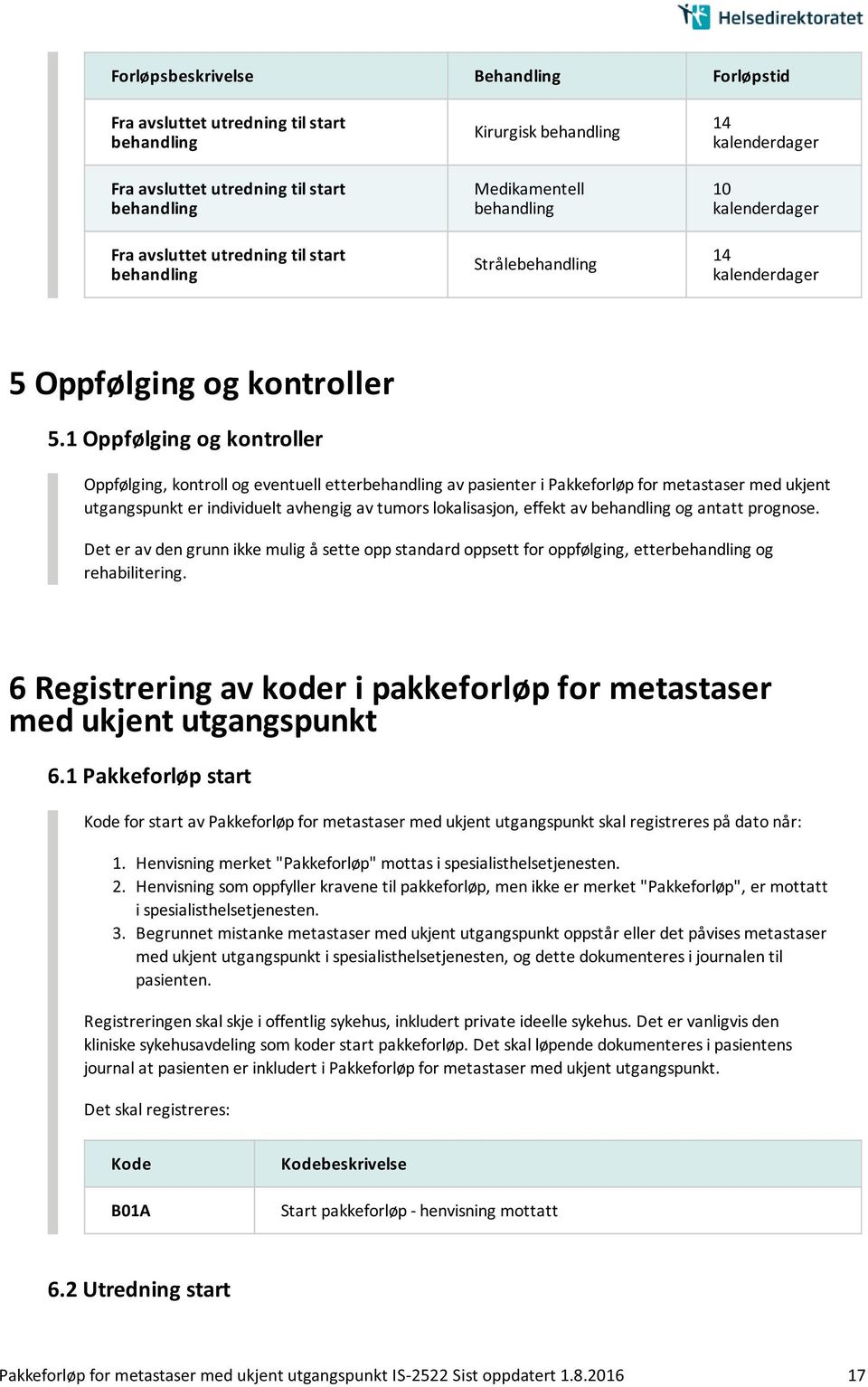 1 Oppfølging og kontroller Oppfølging, kontroll og eventuell etterbehandling av pasienter i Pakkeforløp for metastaser med ukjent utgangspunkt er individuelt avhengig av tumors lokalisasjon, effekt