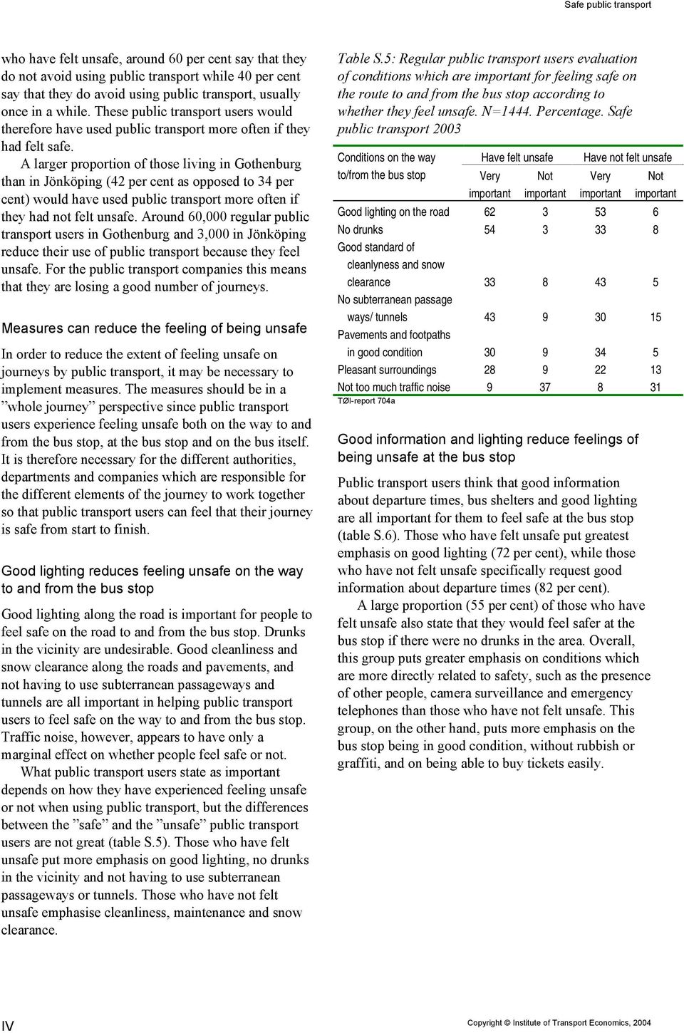 A larger proportion of those living in Gothenburg than in Jönköping (42 per cent as opposed to 34 per cent) would have used public transport more often if they had not felt unsafe.