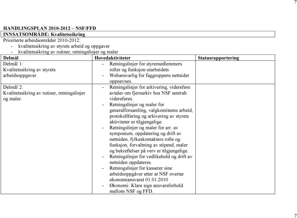 - Retningslinjer for arkivering, videreføre avtaler om fjernarkiv hos NSF sentralt videreføres.