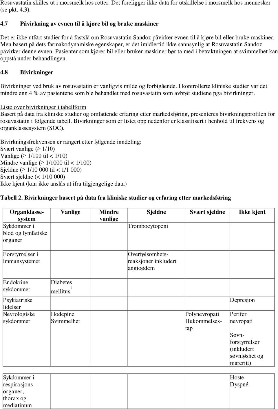 Men basert på dets farmakodynamiske egenskaper, er det imidlertid ikke sannsynlig at Rosuvastatin Sandoz påvirker denne evnen.