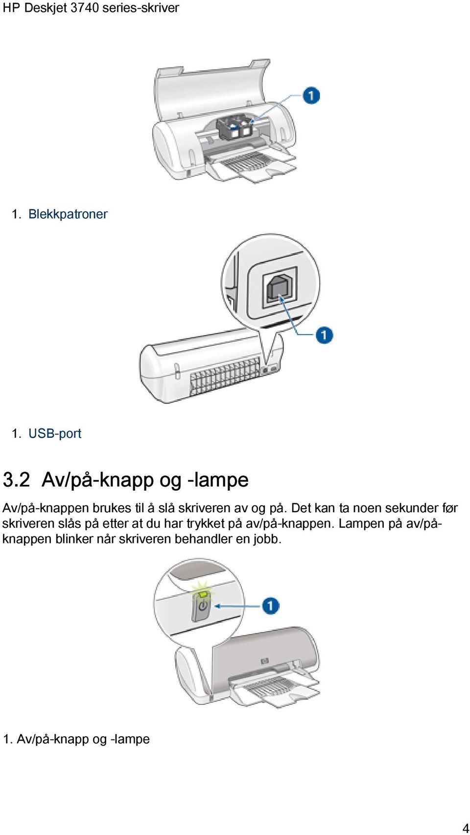 på. Det kan ta noen sekunder før skriveren slås på etter at du har