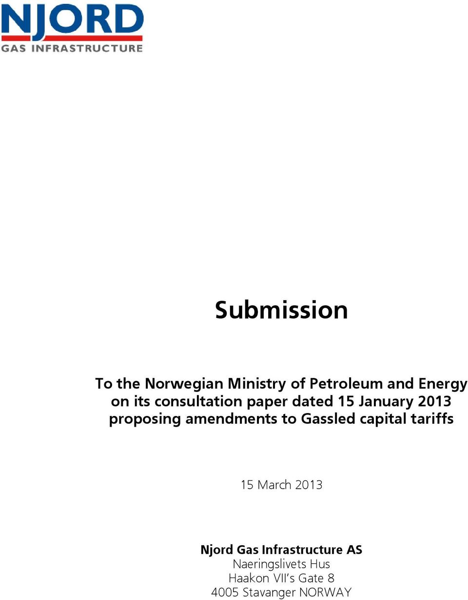 amendments to Gassled capital tariffs 15 March 2013 Njord Gas