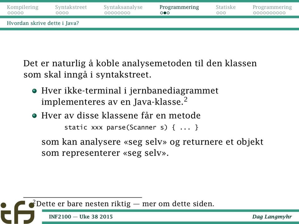 Hver ikke-terminal i jernbanediagrammet implementeres av en Java-klasse.