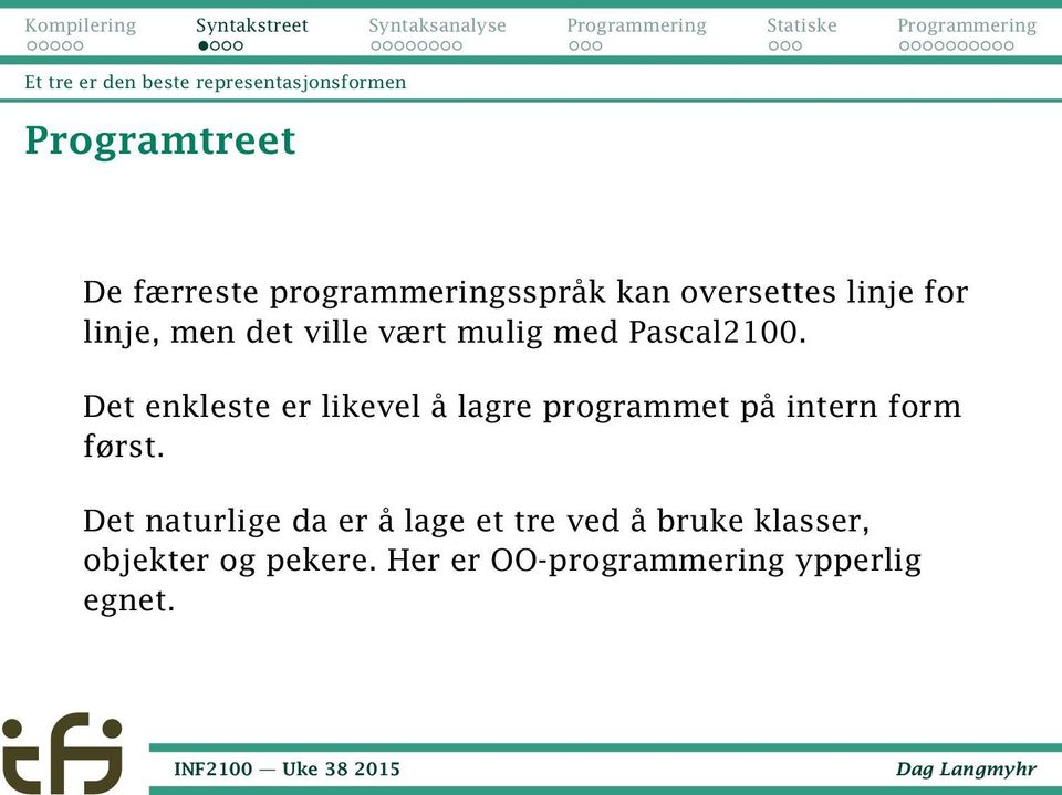 Pascal2100. Det enkleste er likevel å lagre programmet på intern form først.