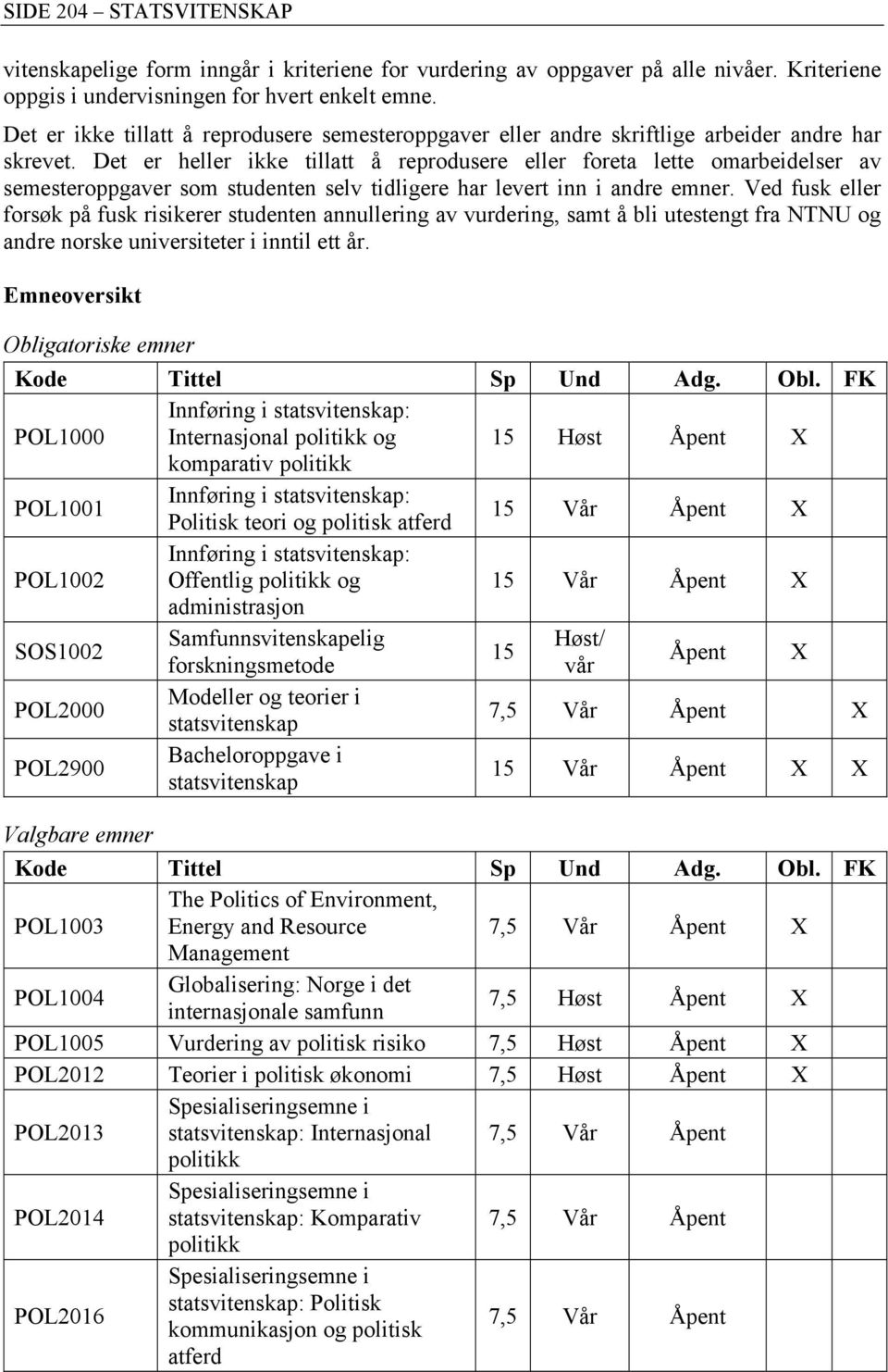 Det er heller ikke tillatt å reprodusere eller foreta lette omarbeidelser av semesteroppgaver som studenten selv tidligere har levert inn i andre emner.