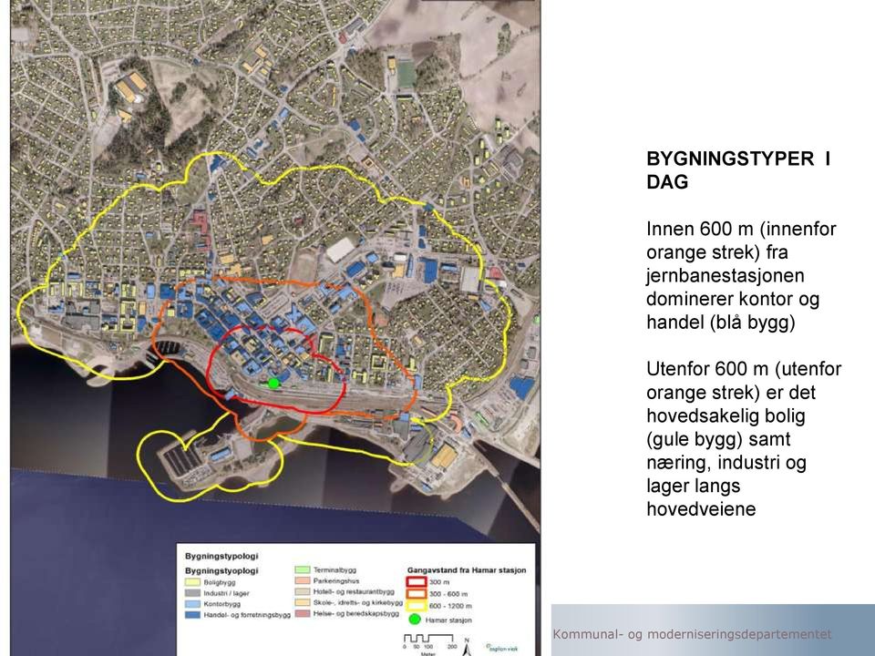 Utenfor 600 m (utenfor orange strek) er det hovedsakelig